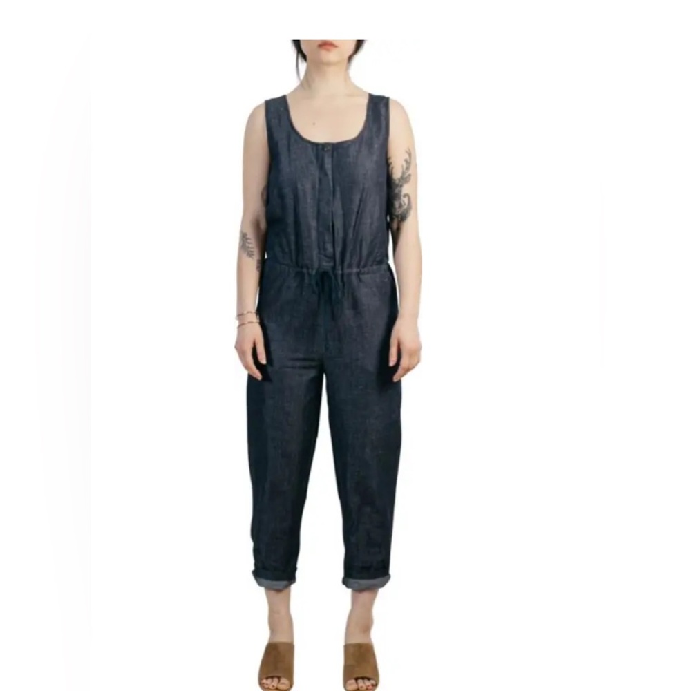 Women's Sleeveless Denim Jumpsuit - Navy